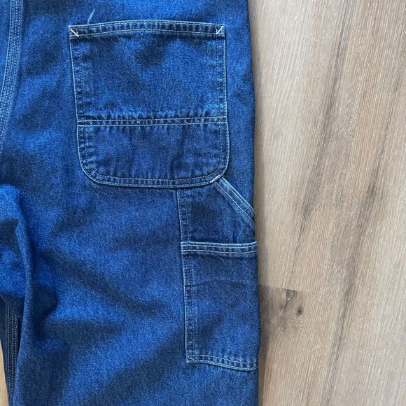 Carhartt Denim Carpenter Dark Blue Jean Overalls Size 34 Workwear Utility Trades - Picture 10 of 11